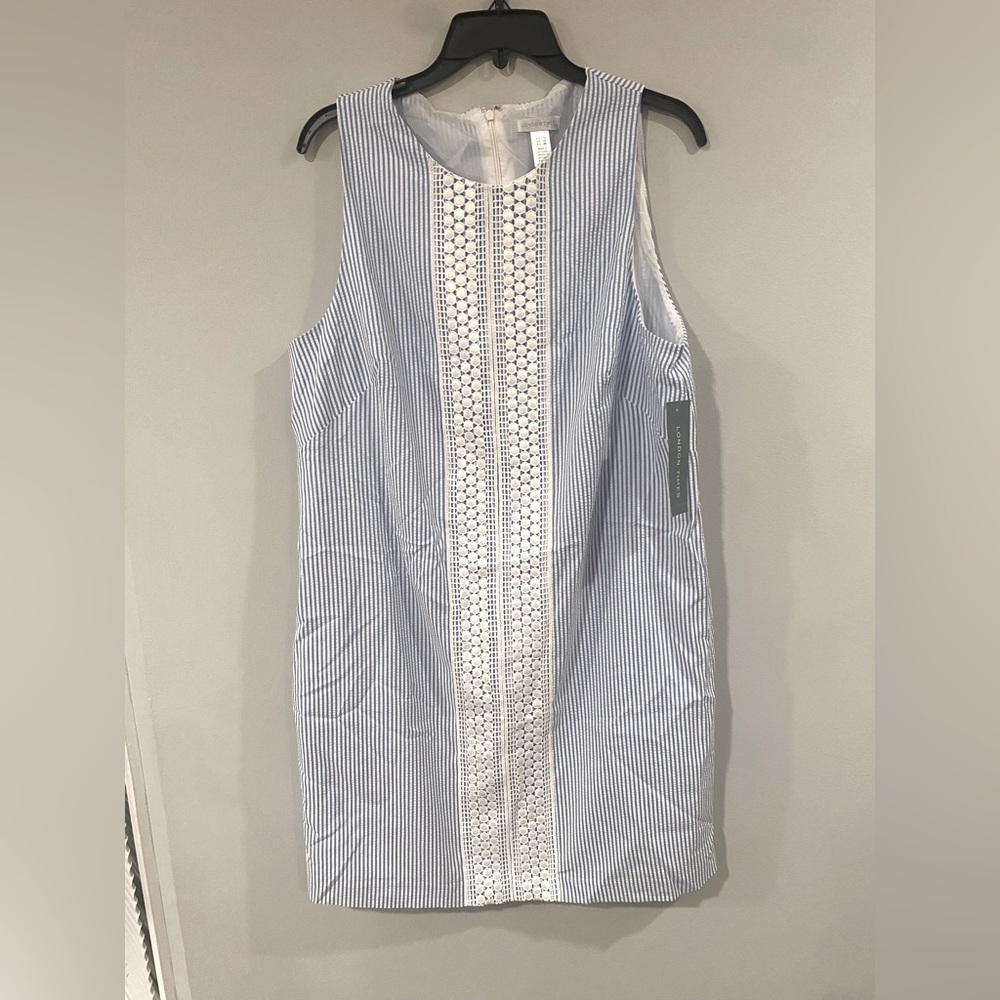 Blue and White Seersucker Dress with Lace Detail - NWT